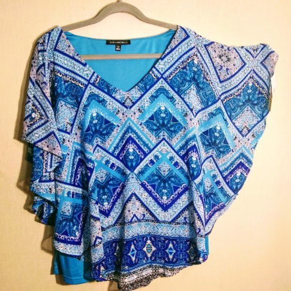 NWT*SARA MICHELLE*CAPE SLEEVE OVER TANK*V NECK*GEOMTRIC/AZTEC PRINT TOP*WOMEN 1X - Picture 11 of 11